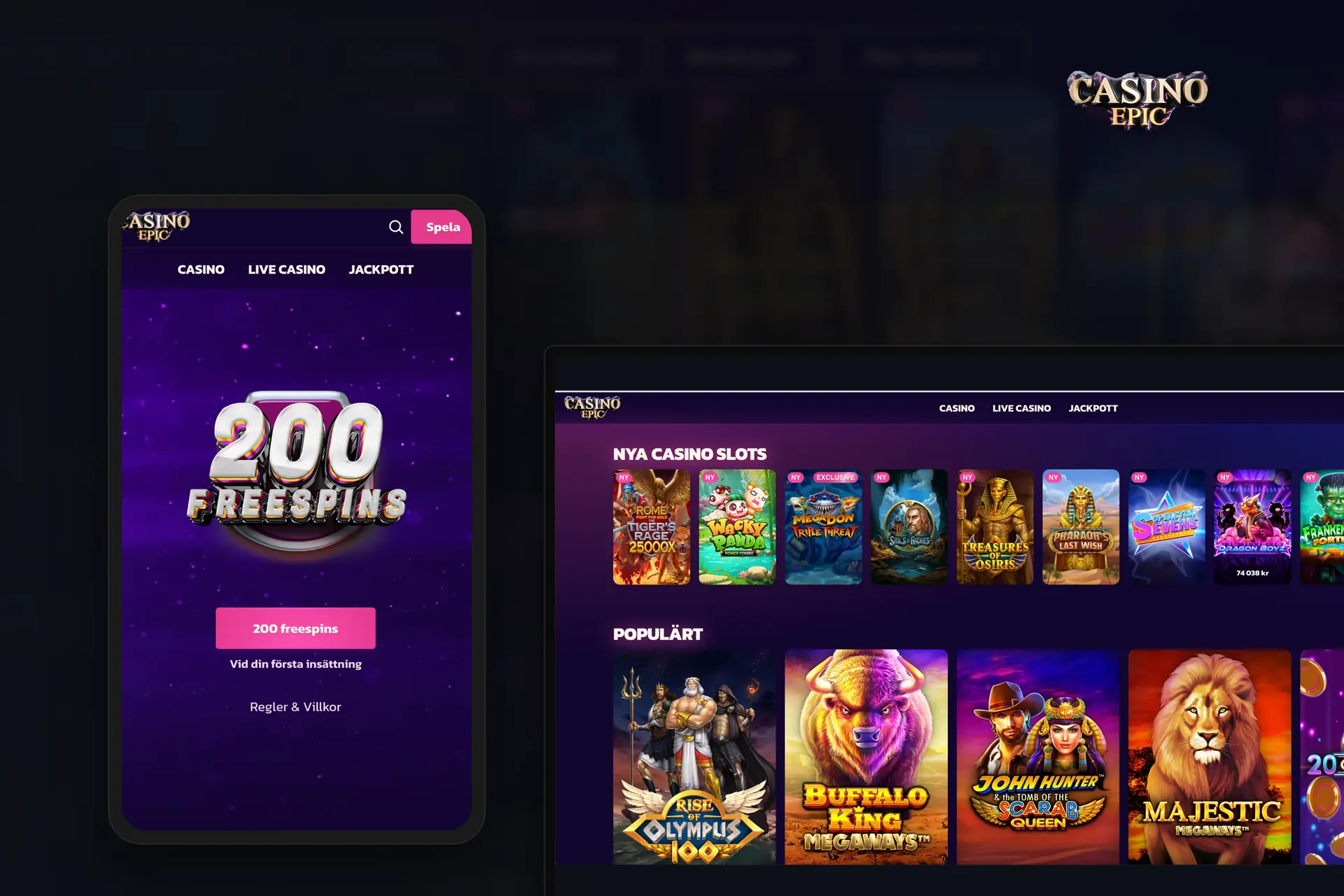 Epic Casino — bärbar dator och mobil