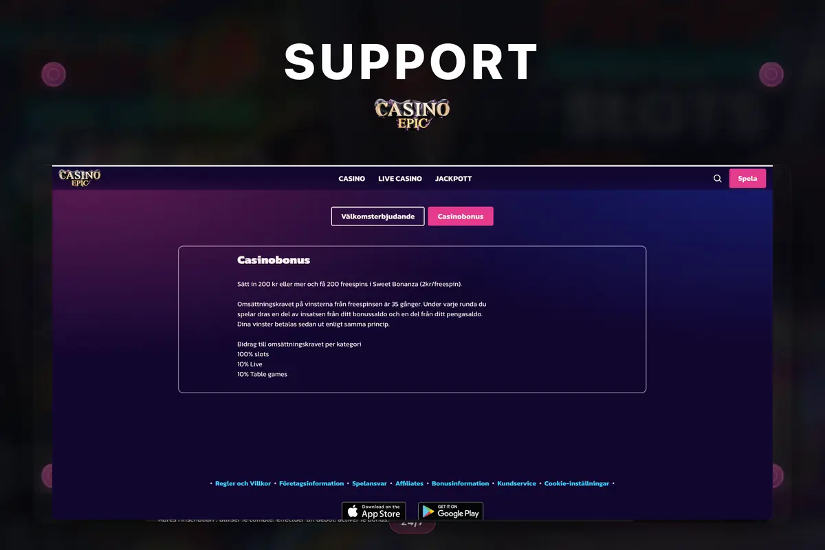 Epic Casino support — hjälp och kontakt